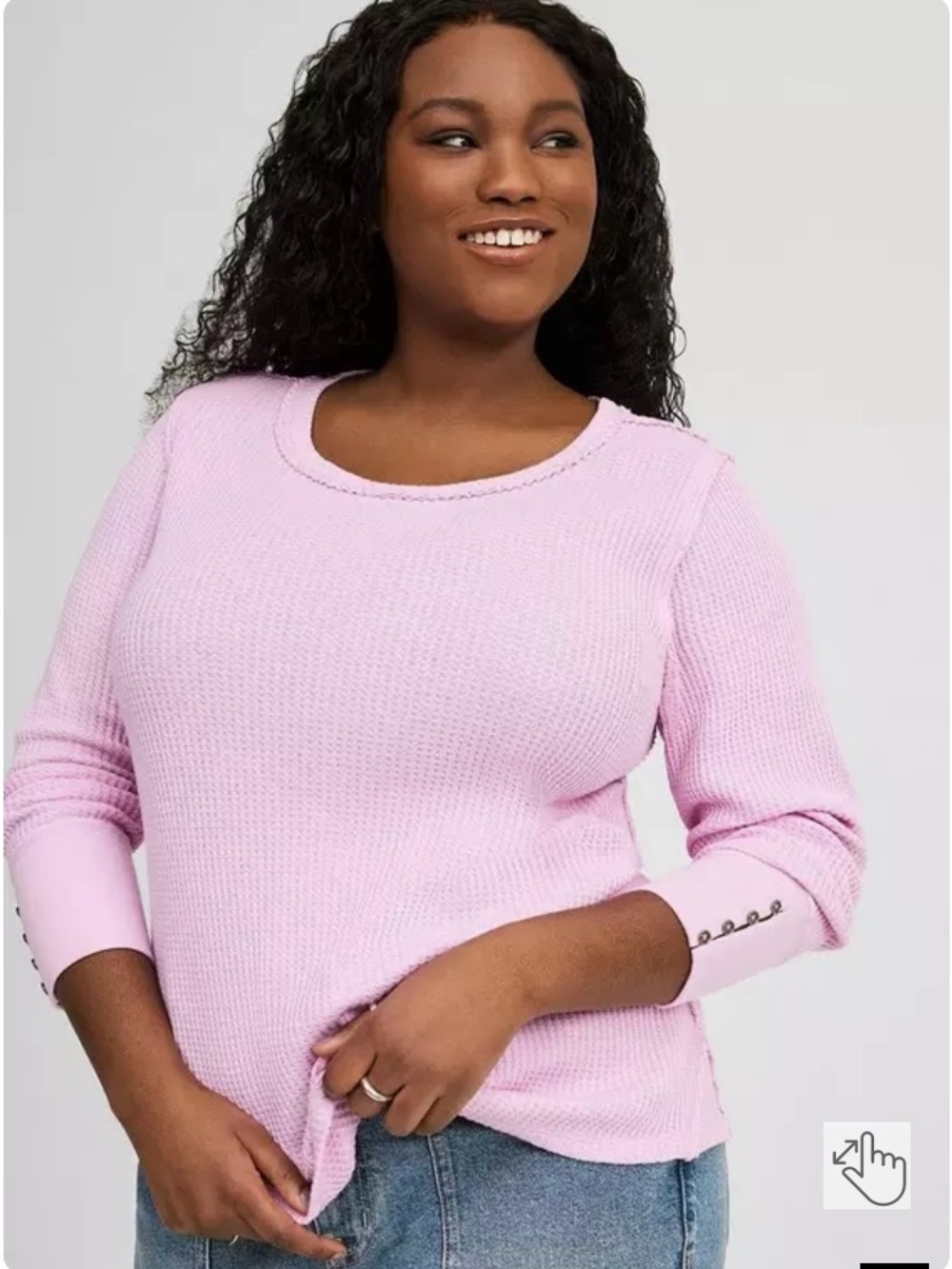 Torrid Cotton Thermal Crewneck Long Sleeve Fitted Tee - Orchid Bouquets